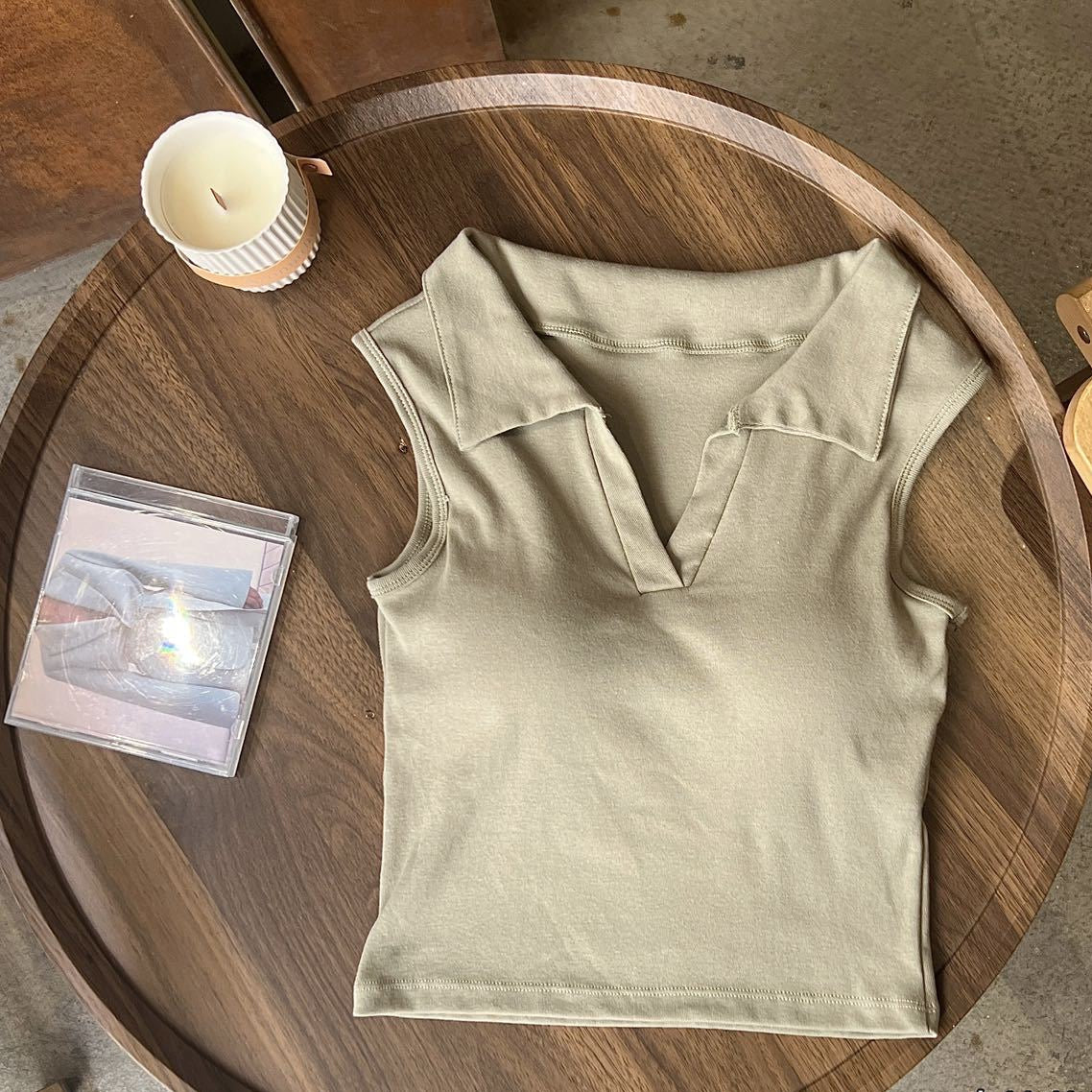 Trendy Collar Built-In Bra Top